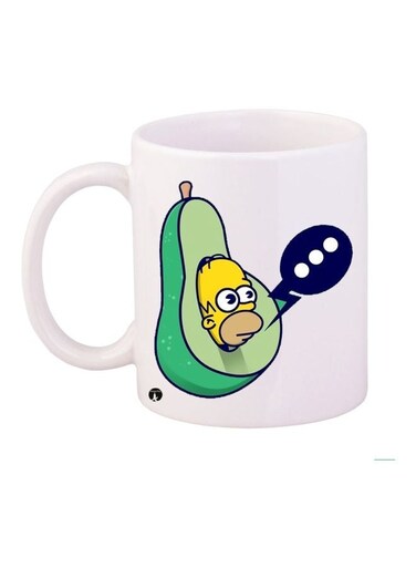 Cartoon Printed Coffee Mug White/Green/Blue 11ounce