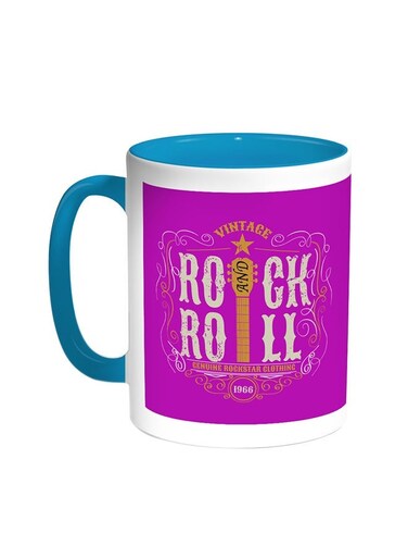 Rock And Roll Printed Coffee Mug Turquoise/White 11ounce