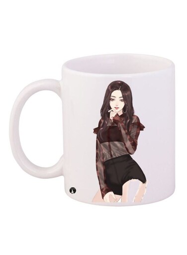 Cartoon Girl Printed Coffee Mug White/Brown/Beige 11ounce