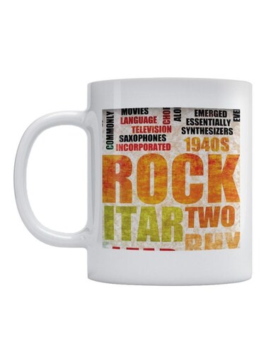 English Words Printed Coffee Mug White/Orange/Green
