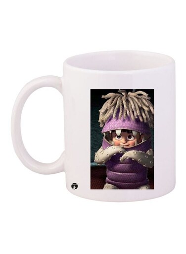 Cartoon Girl Printed Coffee Mug White/Purple/Grey 11ounce