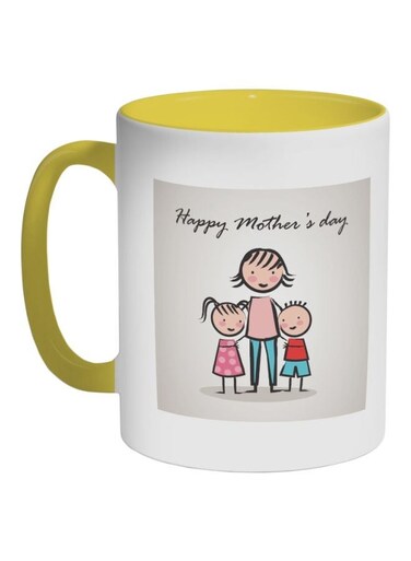 Happy Mother's Day Printed Coffee Mug Yellow/Pink/White 325ml