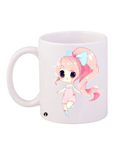 Anime Printed Coffee Mug White/Pink/Blue 11ounce