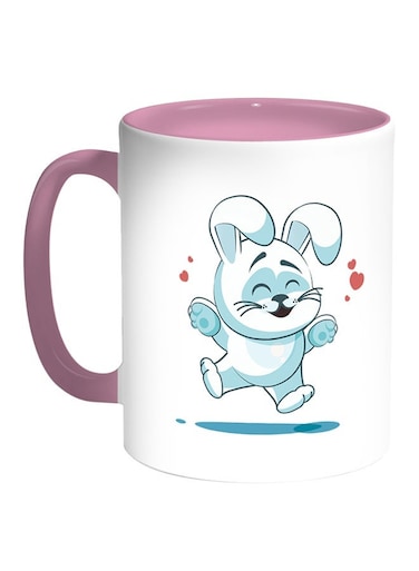 Feeling Happy Rabbit Printed Coffee Mug White/Pink 11ounce