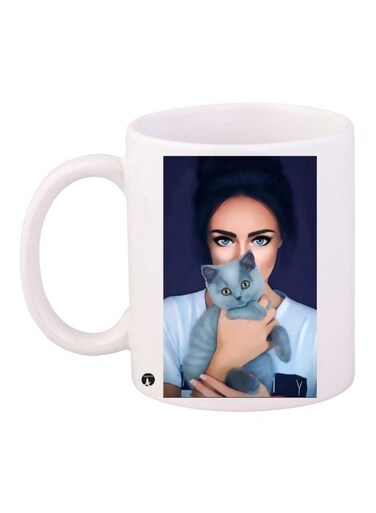 Cartoon Girl Printed Coffee Mug White/Blue/Grey