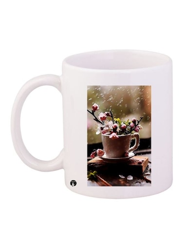 Floral Printed Coffee Mug White/Purple/Brown 11ounce