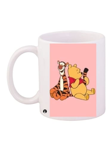 Cartoon Printed Coffee Mug White/Pink/Yellow 11ounce
