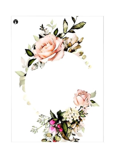 Floral Themed Metallic Plate White/Pink/Green 20x15cm
