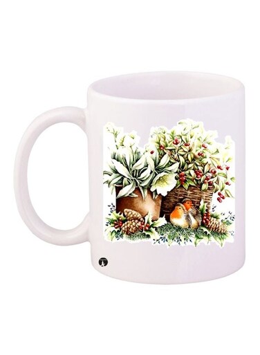 Hen Printed Coffee Mug White/Green/Brown 11ounce
