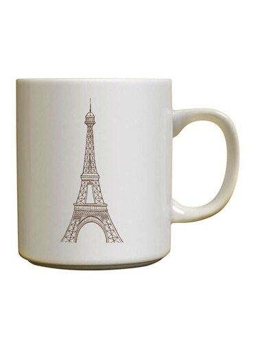 Eiffel Tower Printed Coffee Mug White/Brown 12ounce