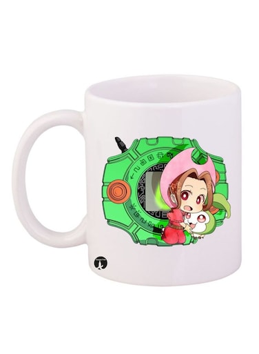 Anime Digimon Printed Mug White/Green/Red 12ounce