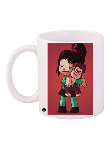 Cartoon Printed Coffee Mug White/Red/Green 11ounce