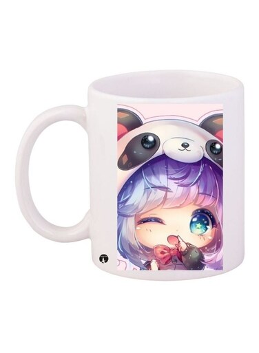 Cartoon Printed Coffee Mug White/Purple/Grey 11ounce