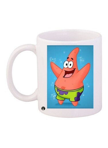 Patrick Star Printed Coffee Mug White/Blue/Orange 11ounce