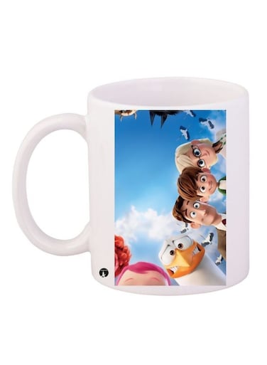Cartoon Printed Coffee Mug White/Blue/Beige 11ounce