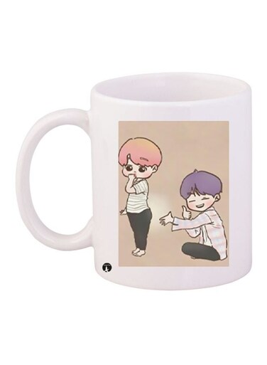 Cartoon Characters Printed Coffee Mug White/Beige/Black 11ounce