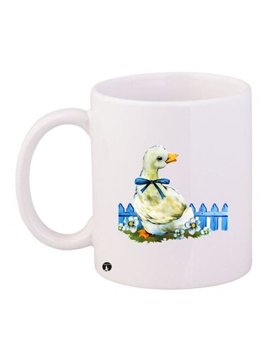 Cartoon Printed Ceramic Coffee Mug White/Green/Blue 11ounce