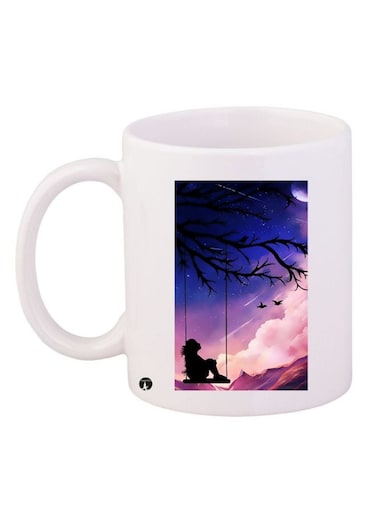 Alone Girl Printed Coffee Mug White/Purple/Blue