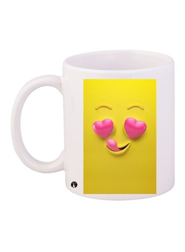 Heart Printed Coffee Mug White/Yellow/Pink 11ounce