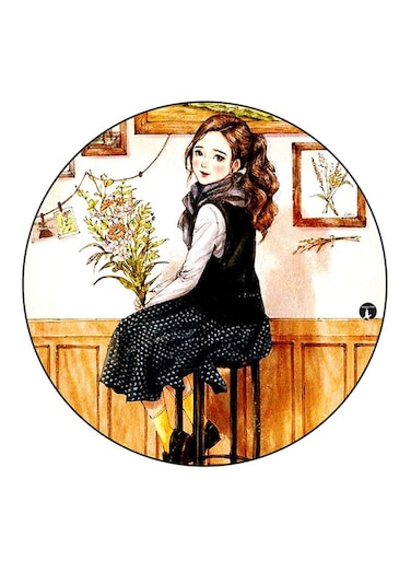Girl Printed Fridge Magnet Round Multicolour