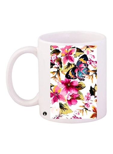 Floral Printed Coffee Mug White/Pink/Blue 11ounce