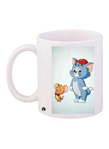 Tom And Jerry Printed Coffee Mug White/Blue/Brown 11ounce
