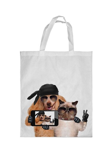 Picture Selfie Printed Shopping Bag White