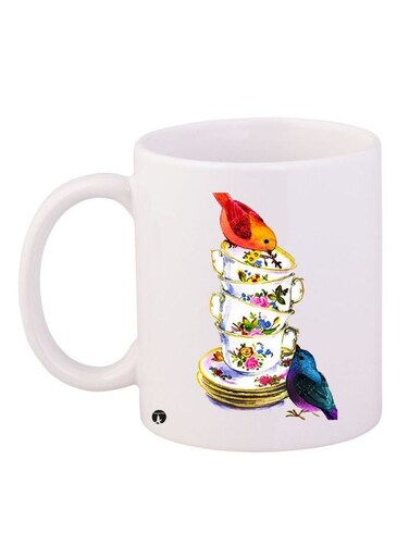 Birds Printed Coffee Mug White/Red/Blue 11ounce