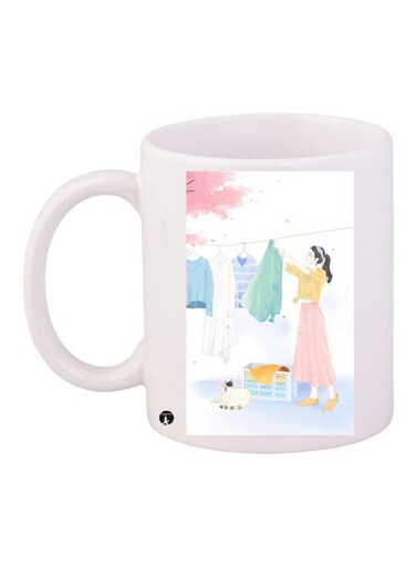 Girl Printed Coffee Mug White/Pink/Green 11ounce