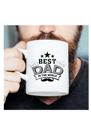 1pc, Dad Coffee Mug, The Best Dad In The World, 11 Ounce Ceramic Cup, Novelty Mug, White Tea Cup, Summer And Winter Drinkware, Birthday Present, Family Party Present, Holiday Present, Father's Day Present, Present To Thank Dad