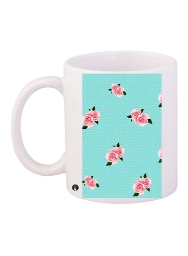 Floral Printed Coffee Mug White/Blue/Pink 11ounce