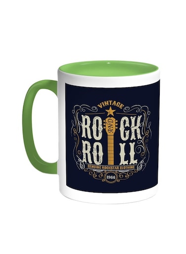 Rock And Roll Printed Coffee Mug Green/White 11ounce