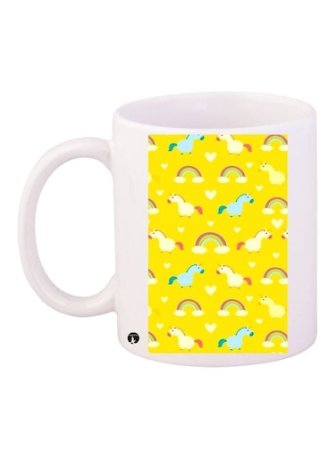 Unicorn Printed Coffee Mug White/Yellow/Blue 11ounce