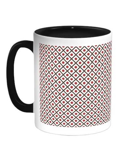 Circles And Squares Printed Coffee Mug Black/White/Red 325ml