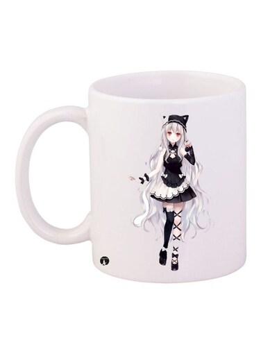 Cartoon Printed Coffee Mug White/Black/Beige 11ounce