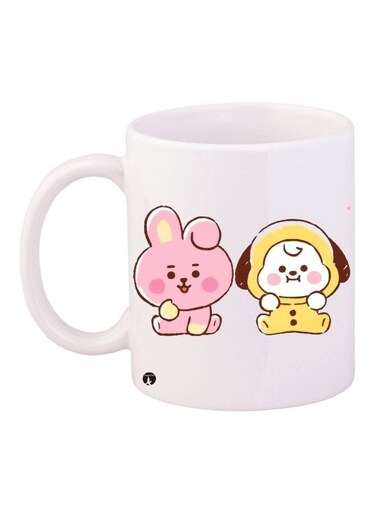 Printed Ceramic Coffee Mug White/Pink/Yellow 11ounce