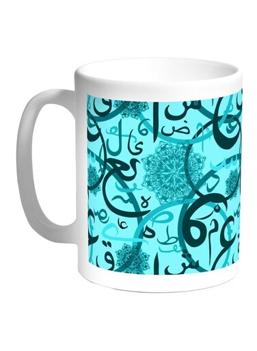 Arabic Letters Printed Coffee Mug Blue/White 11ounce