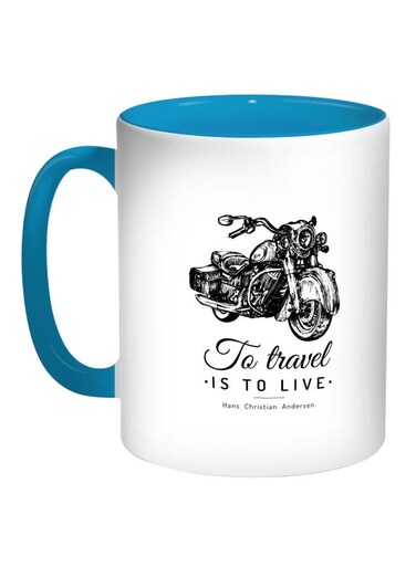 Motorcycle Printed Coffee Mug Blue/White/Black