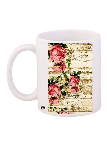 Flower Printed Coffee Mug White/Pink/Beige 11ounce