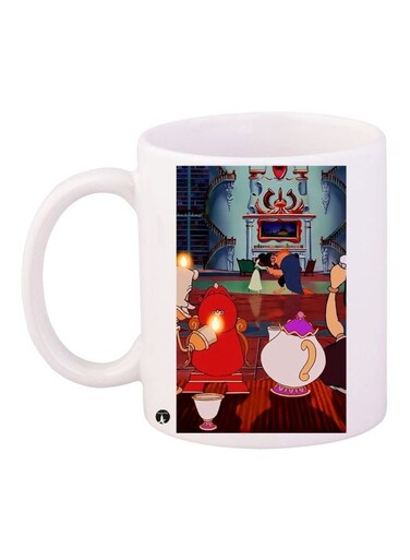 Cartoon Printed Ceramic Coffee Mug White/Red/Blue 11ounce