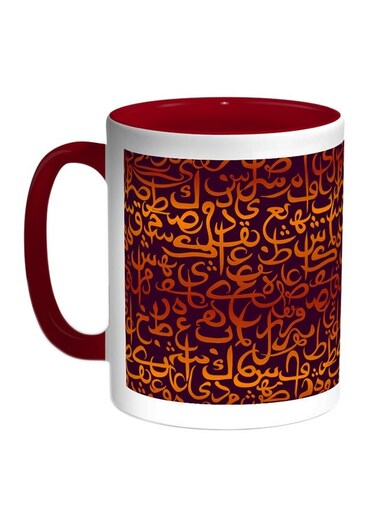 Arabic Letters Printed Coffee Mug Red/White/Orange 11ounce