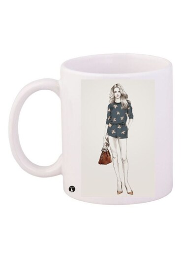 Girl Printed Coffee Mug White/Blue/Brown 11ounce
