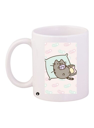 Cartoon Printed Coffee Mug White/Grey/Beige 11ounce
