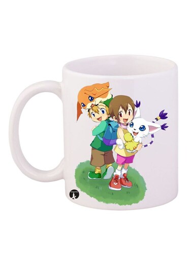 Digimon Printed Mug White/Blue/Green 12ounce