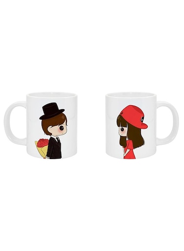 2-Piece Flower Gift Printed Coffee Mug White/Black/Red 2x325ml