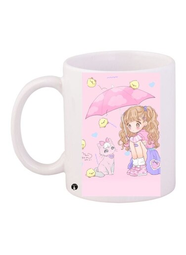 Girl Printed Coffee Mug White/Pink/Brown 11ounce