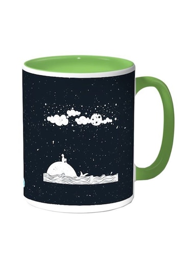 Moon And Stars Printed Coffee Mug Black Green 11 ounce