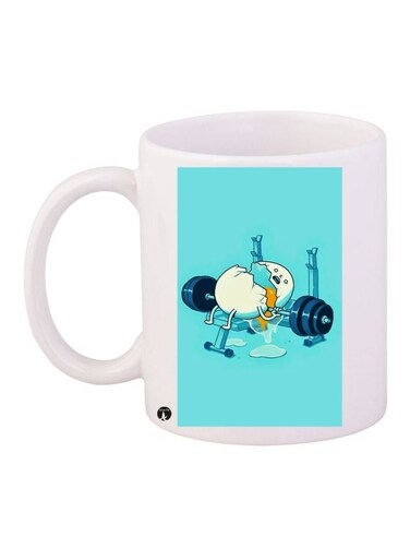 Gym Egg Themed Coffee Mug White/Blue 11ounce