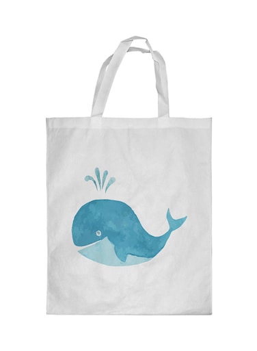 Cartoon Whale Printed Shopping Bag White