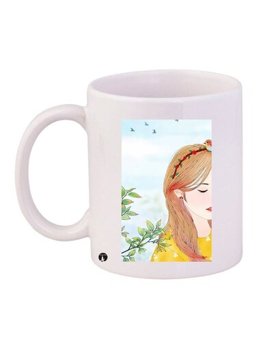 Girl Printed Ceramic Coffee Mug White/Blue/Yellow